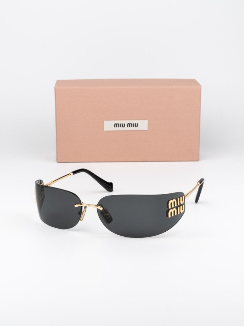 Miu Miu Women Sunglasses Gold Grey Rectangle Rimless MUA51S 5AK5S0 NEW AUTHENTIC